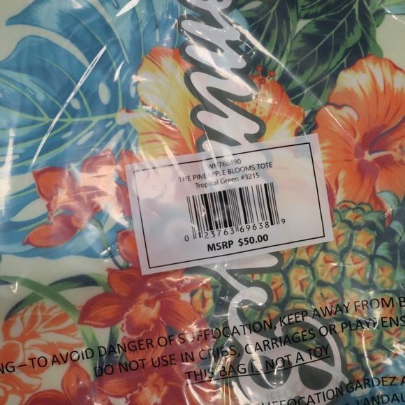 Tommy Bahama Pineapple Blooms Tote Tropical Green Floral Beach Bag Aloha NEW - Picture 7 of 7